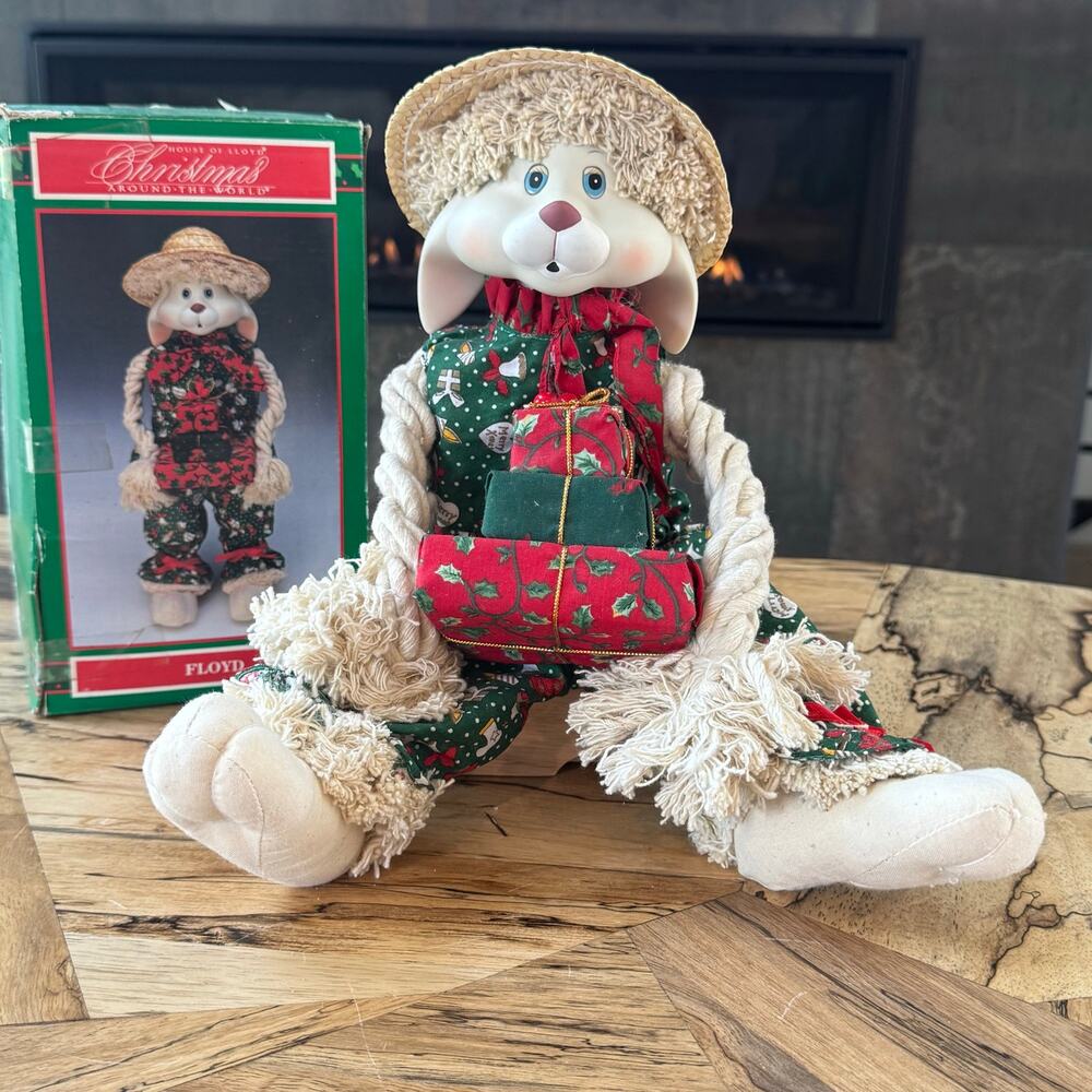 Vintage 90s House of Lloyd Floyd Bunny Shelf Sitter Folk Art Holiday Decor 15"
